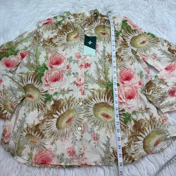 Tuckernuck Sun Faded Floral Pink and Green Sunflower Blouse Size M NWT Classic - Picture 3 of 9